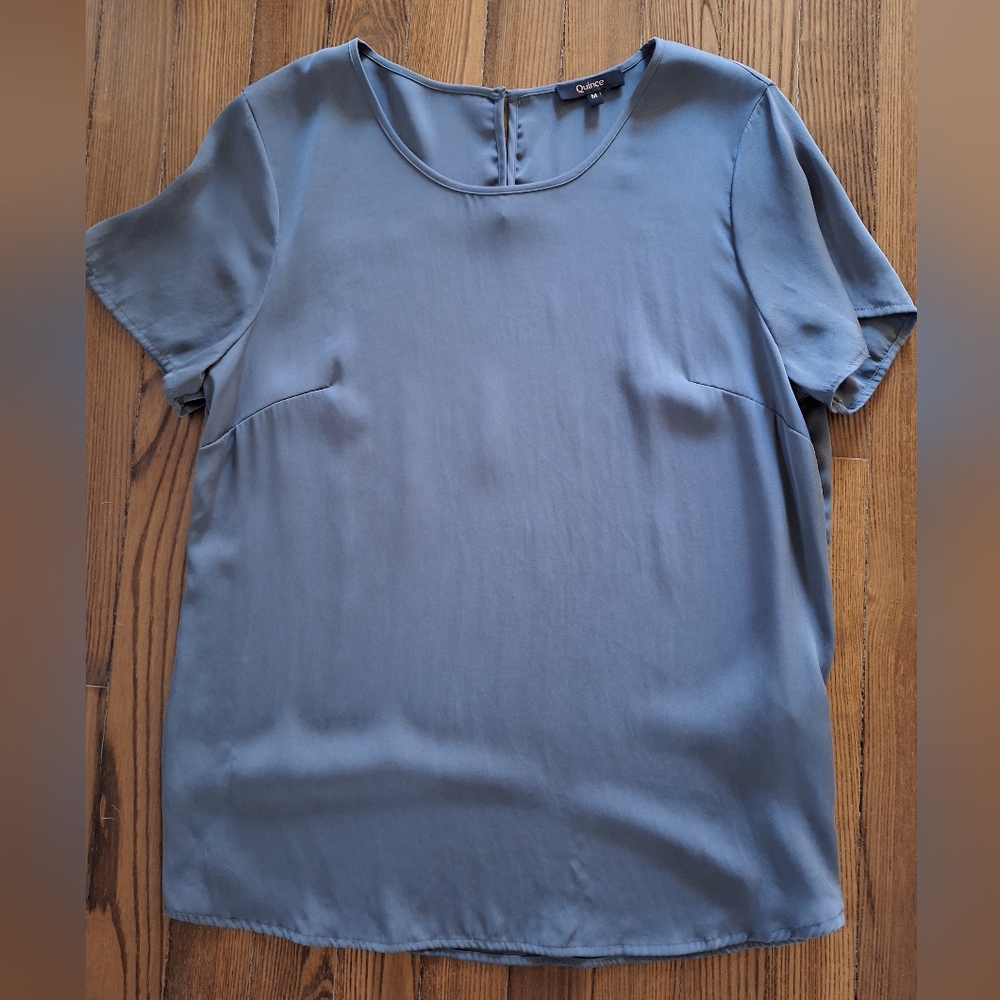 Quince Silk Stretch Washable Crew Tee Shirt Lava Smoke Grey